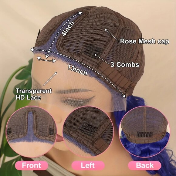 Vivid Blue 28" Deep Wave Lace Front Wig HD Transparent Glueless 180% - Picture 8 of 8